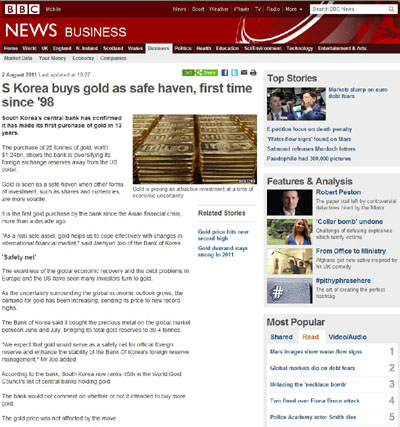 South Korea Buys Gold as Safe Haven, First Time Since 1998